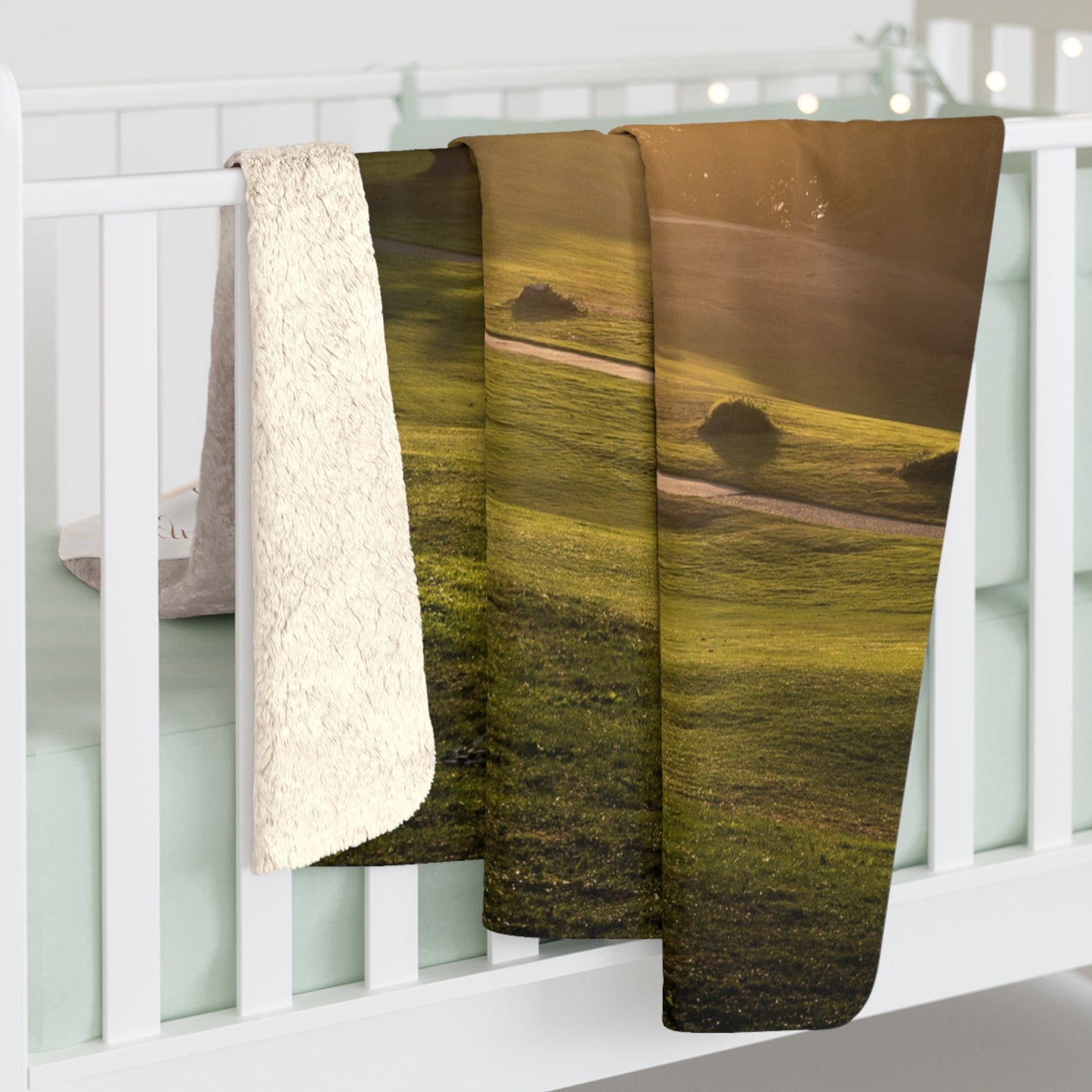 Golf Course at Sunrise Sherpa Blanket with Jeremiah 29:11 Scripture Verse