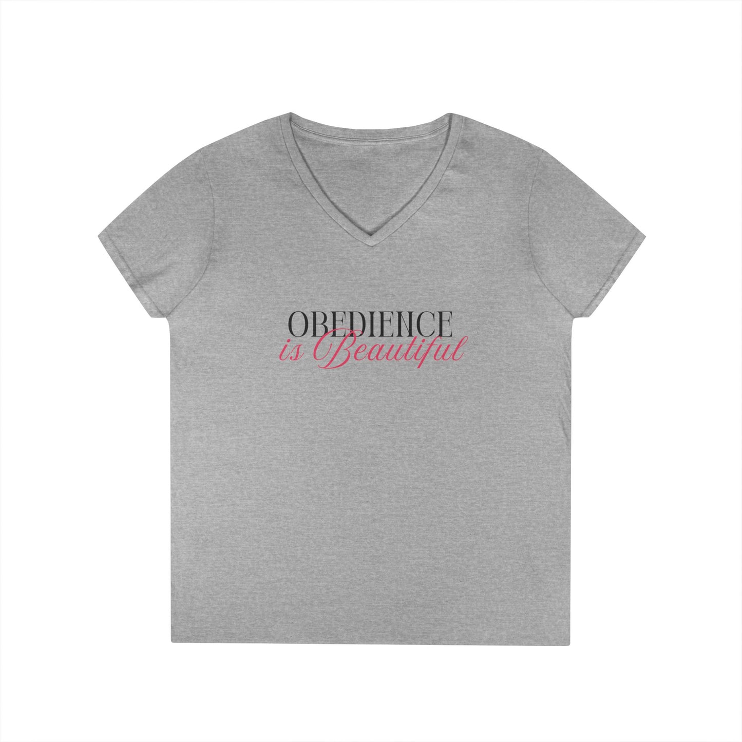 "Obedience is Beautiful" Ladies' V-Neck T-Shirt - Faith-Based Fashion