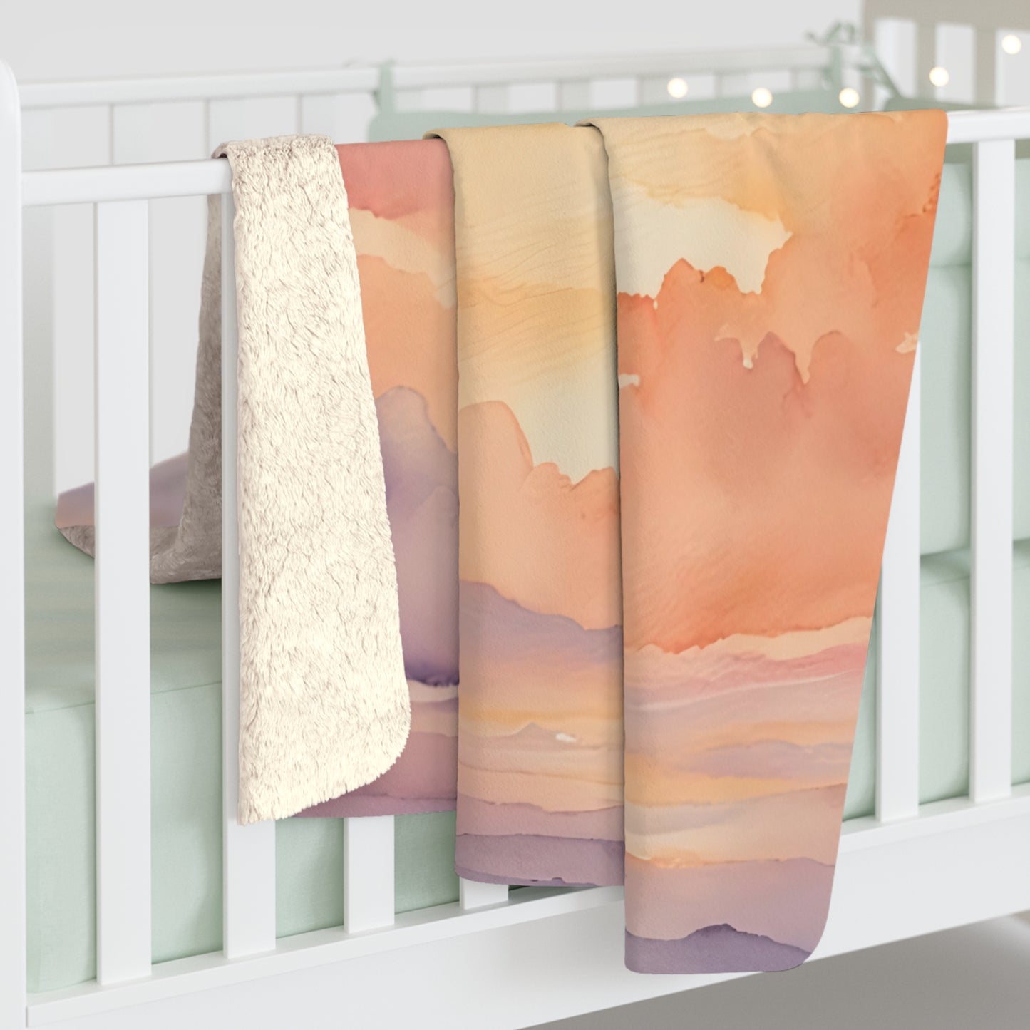 Cozy Sunset Sherpa Fleece Blanket — 1 Corinthians 13:4,7 Bible Verse