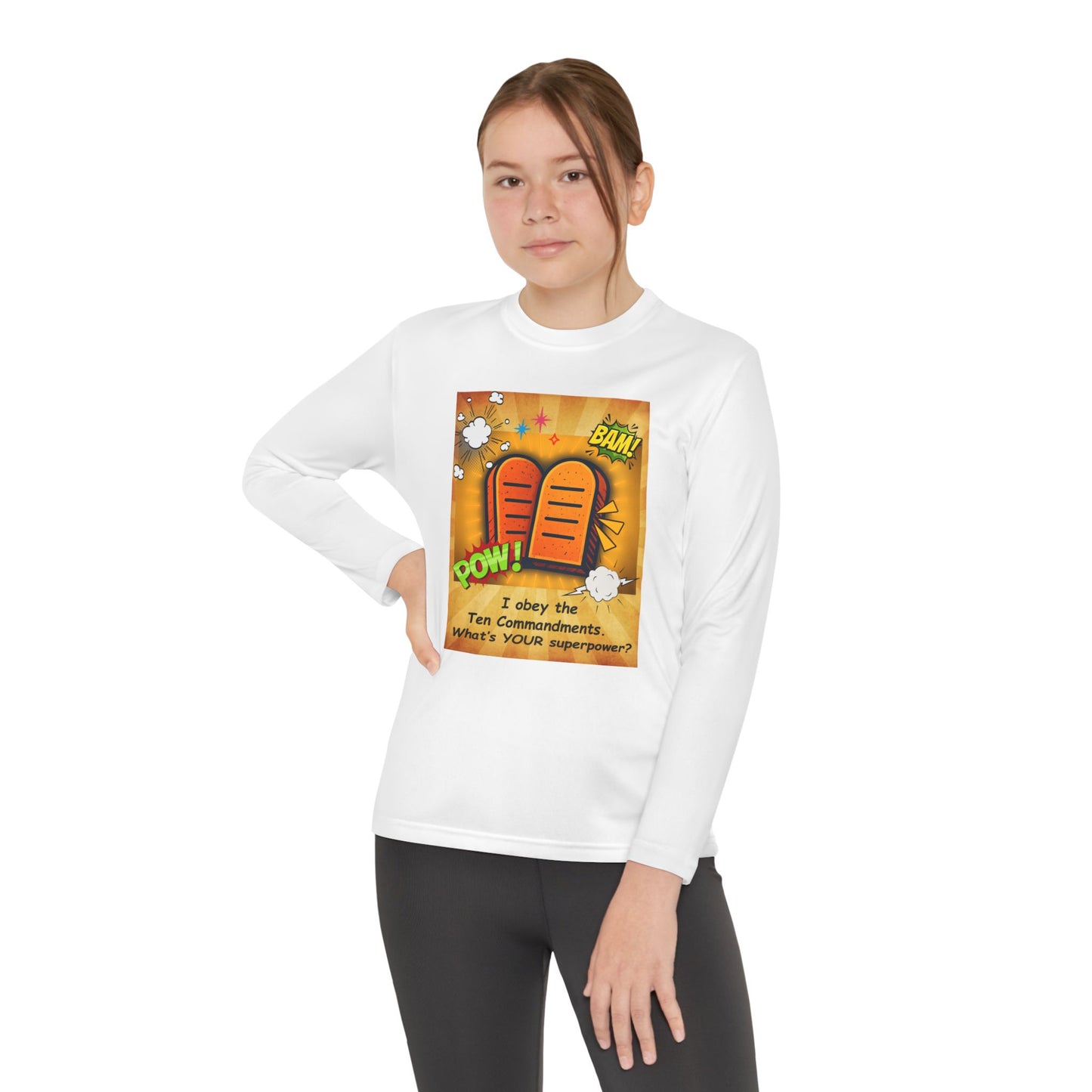 "I obey the Ten Commandments. What's YOUR superpower?" Youth Long Sleeve Playful Tee for Boys and Girls