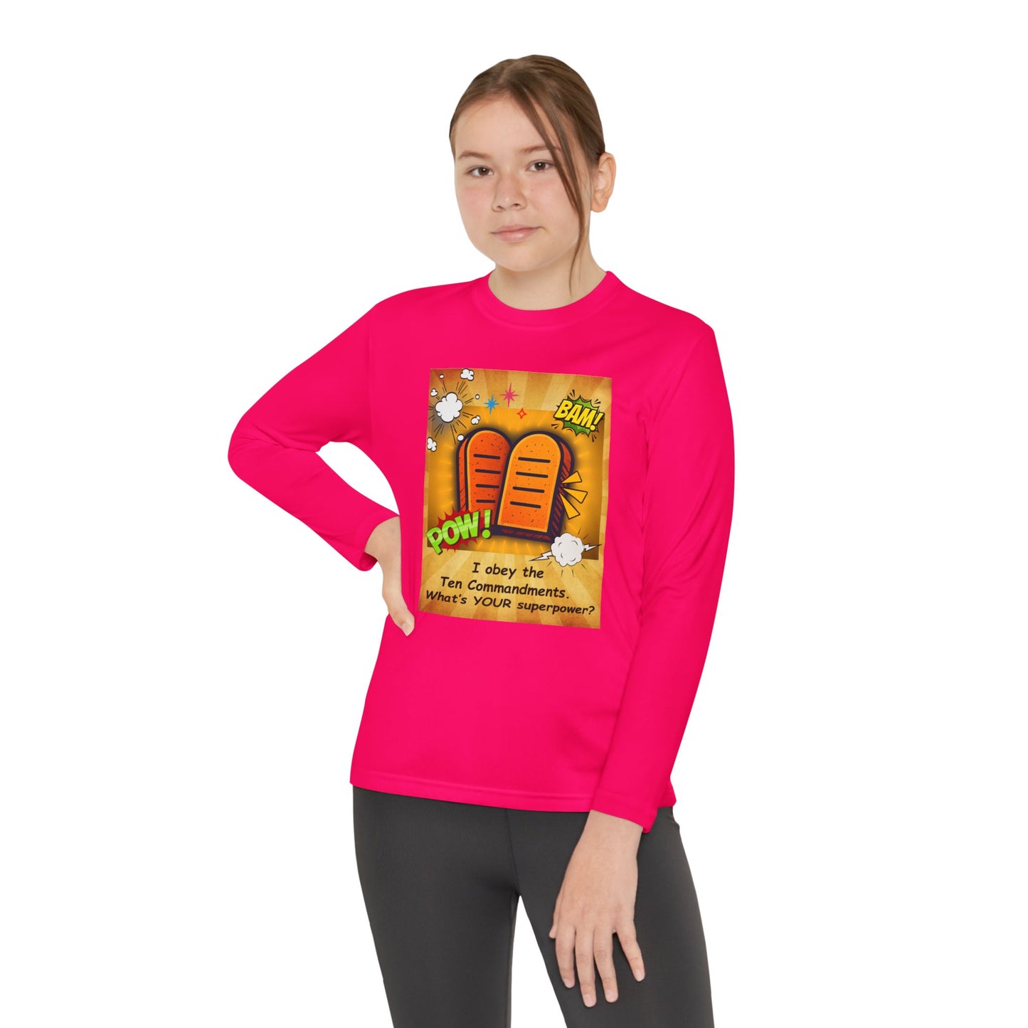"I obey the Ten Commandments. What's YOUR superpower?" Youth Long Sleeve Playful Tee for Boys and Girls