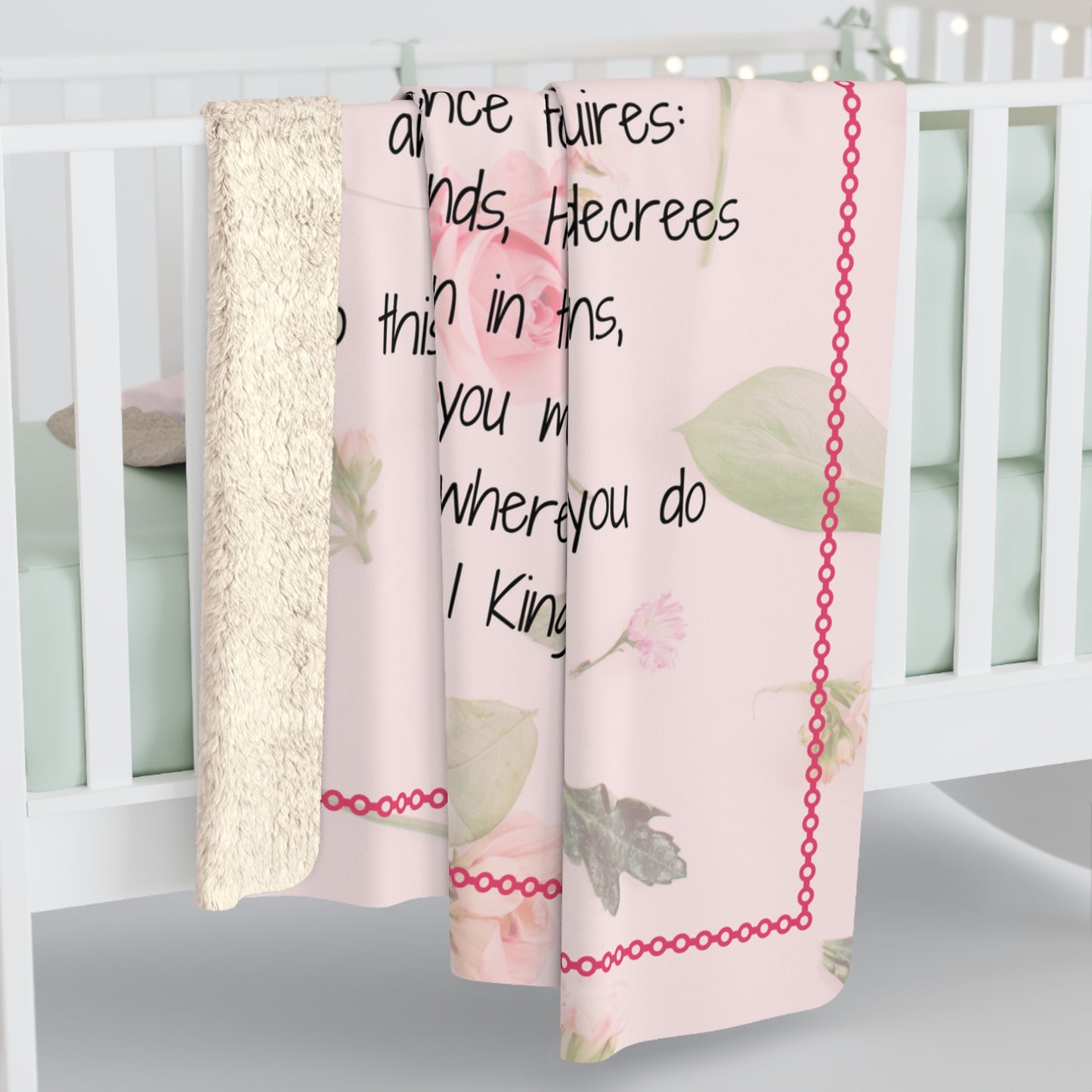 "Obedience is Beautiful" Blush Pink Floral Sherpa Fleece Blanket for Her - Cozy Throw for Home, Inspirational Gift, Bible Verse Decor, Lounge Essential