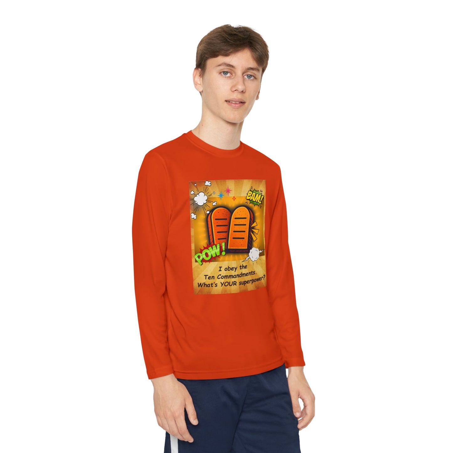 "I obey the Ten Commandments. What's YOUR superpower?" Youth Long Sleeve Playful Tee for Boys and Girls