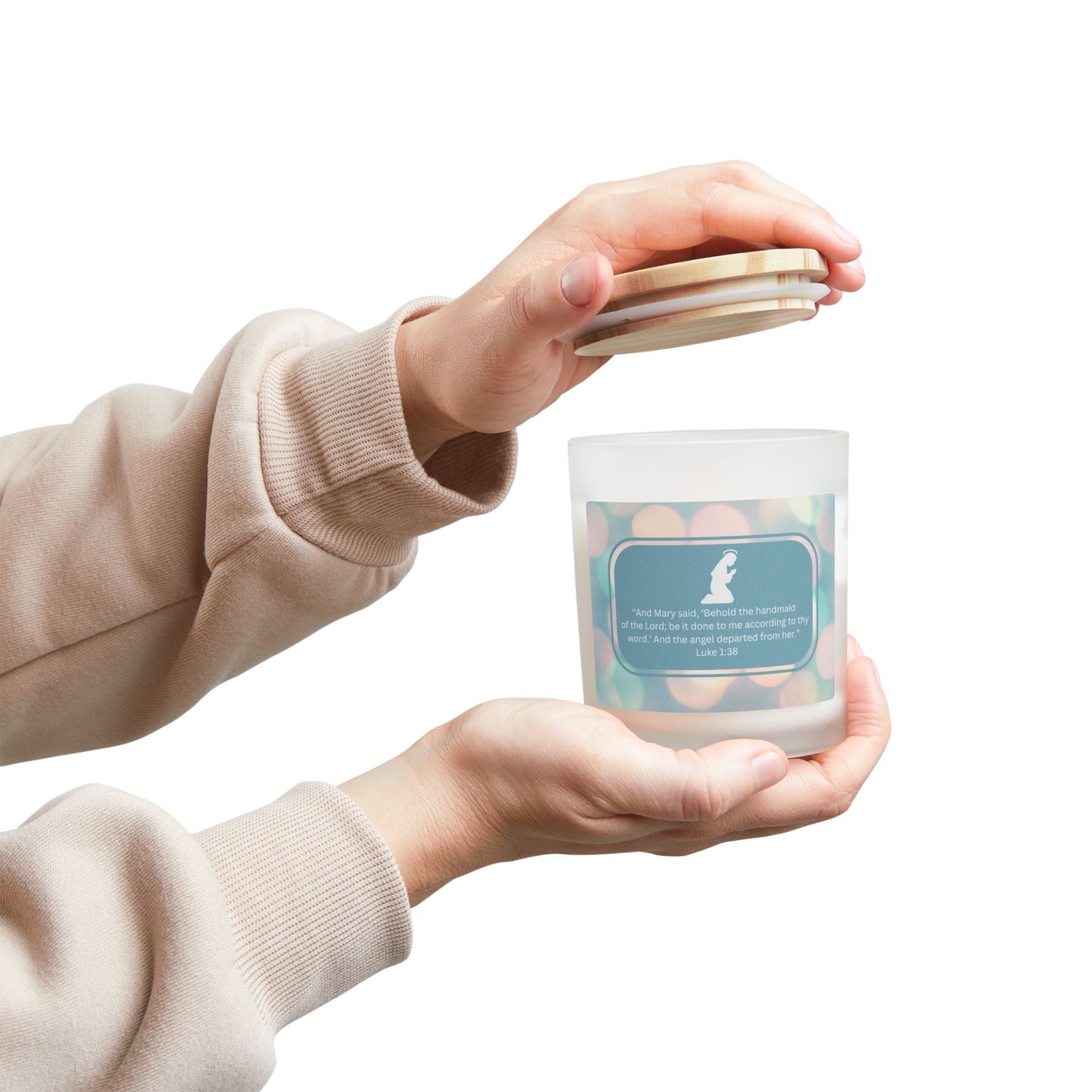 "Reflections on Obedience - The Blessed Virgin Mary" Frosted Glass Candle for Christmas and the Holidays