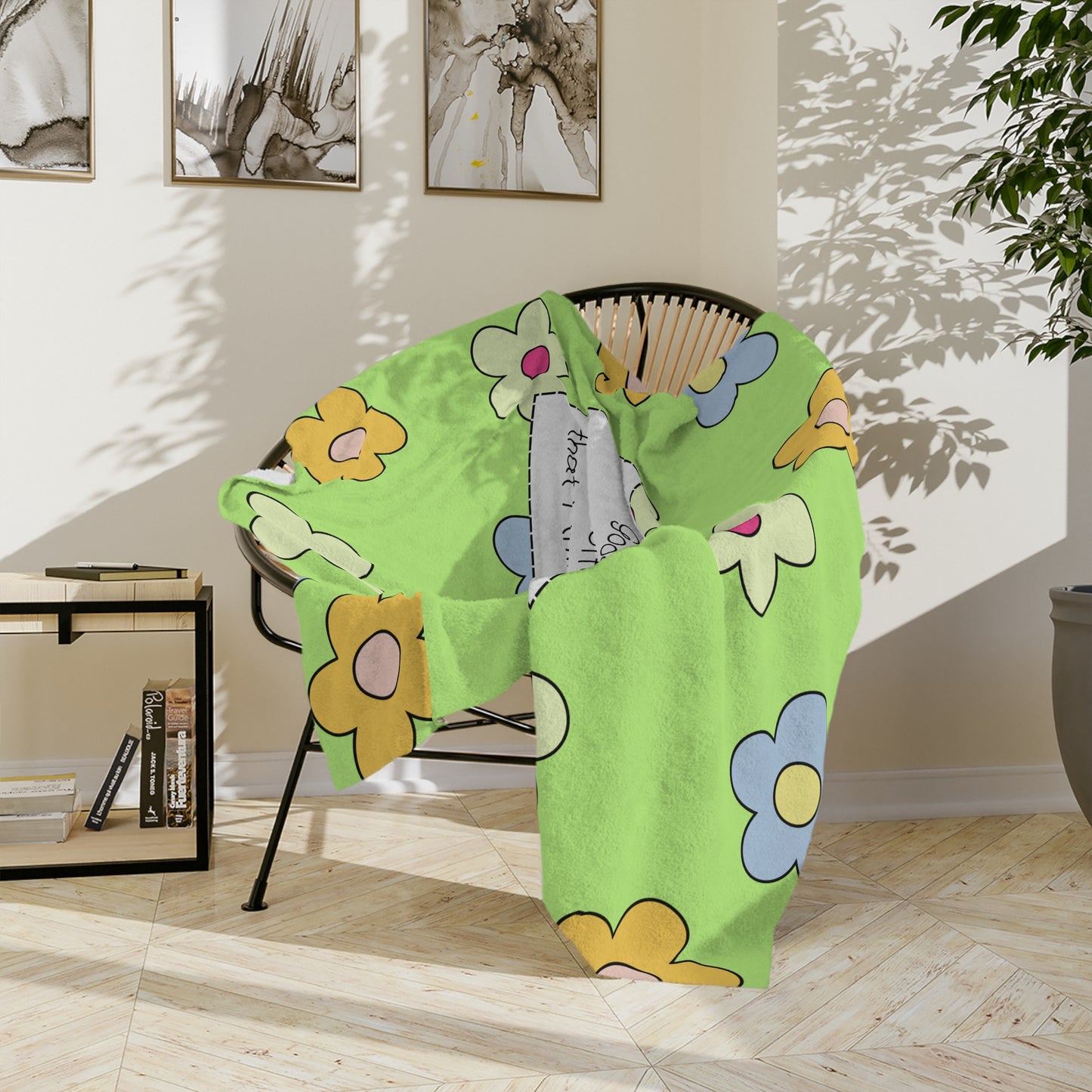 Good Morning, Dear Jesus! Girls’ Velveteen Blanket – Bright Green Floral Scripture Throw