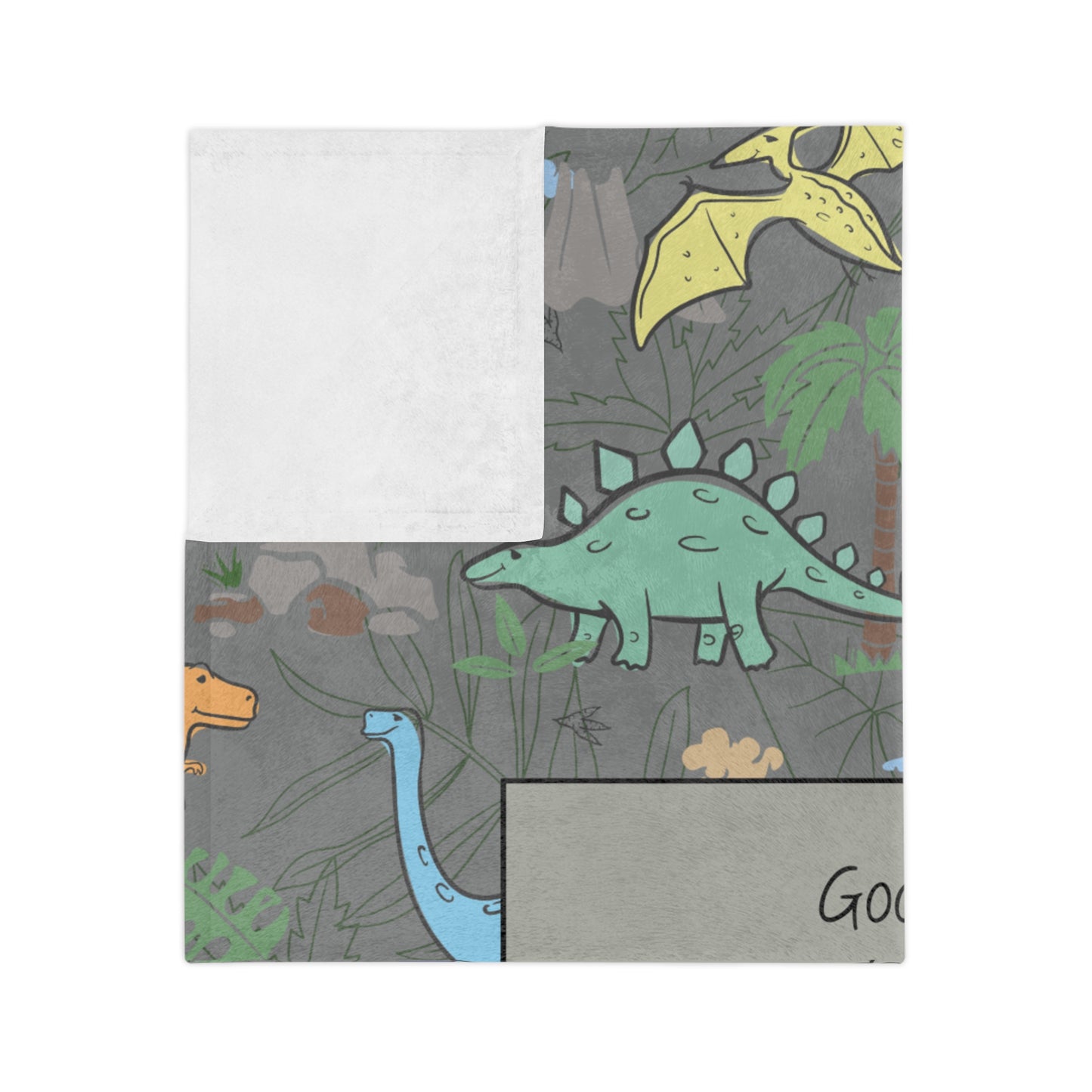 Good Morning, Dear Jesus! Boys’ Velveteen Blanket – Gray Dinosaur Scripture Throw
