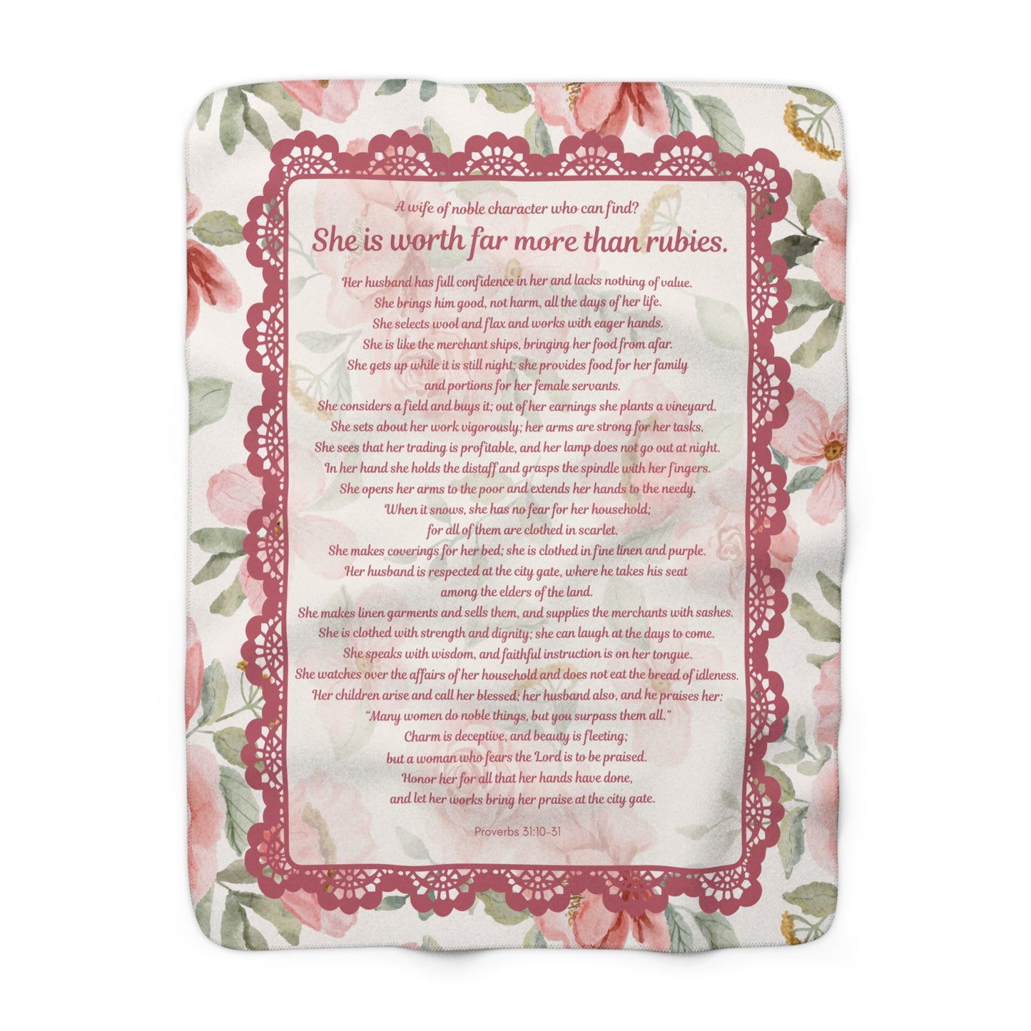 Proverbs 31 “Far More Than Rubies” Floral Sherpa Fleece Blanket