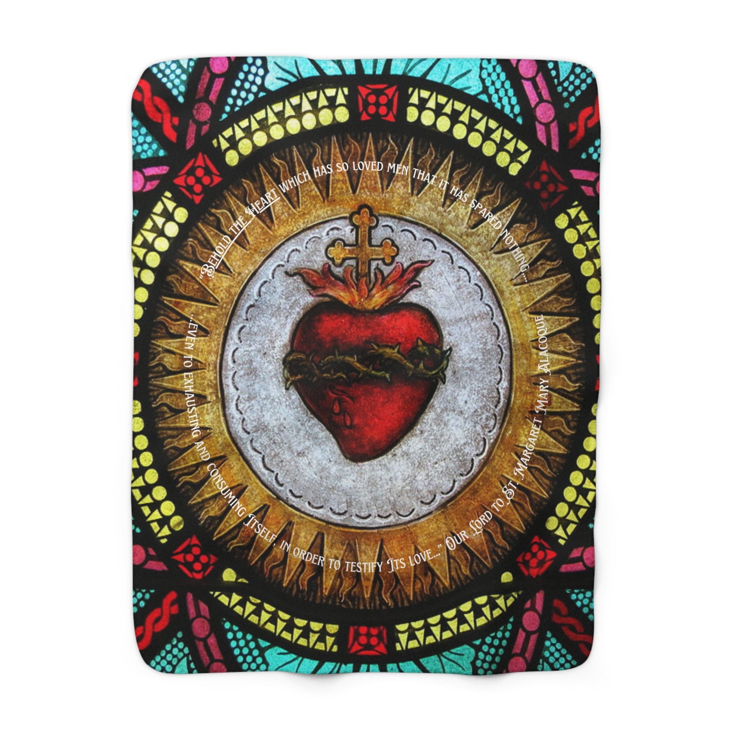 Sacred Heart of Jesus Sherpa Blanket – Vibrant Stained Glass Catholic Devotional Throw