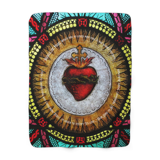 Sacred Heart of Jesus Sherpa Blanket – Vibrant Stained Glass Catholic Devotional Throw