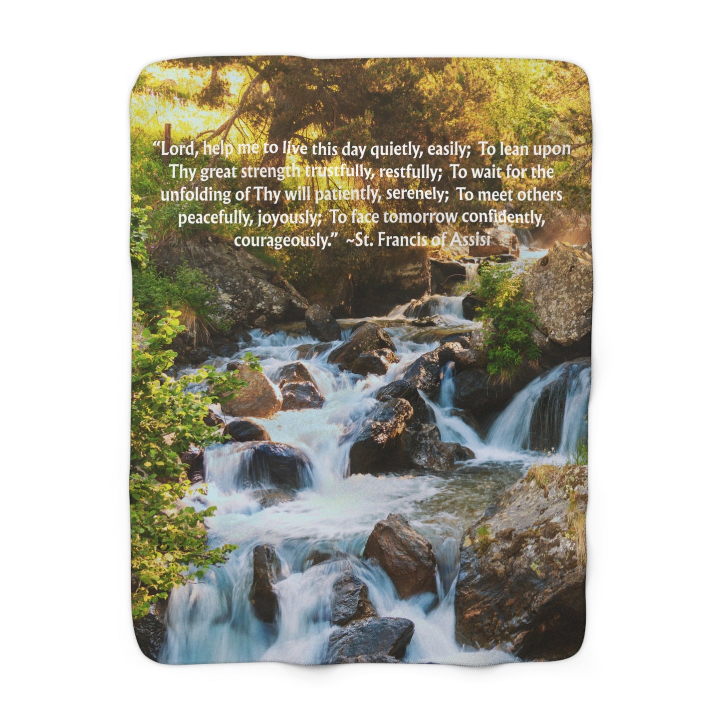 Inspirational Waterfall Sherpa Blanket — St. Francis Prayer Fleece Throw