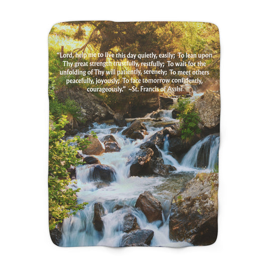 Inspirational Waterfall Sherpa Blanket — St. Francis Prayer Fleece Throw