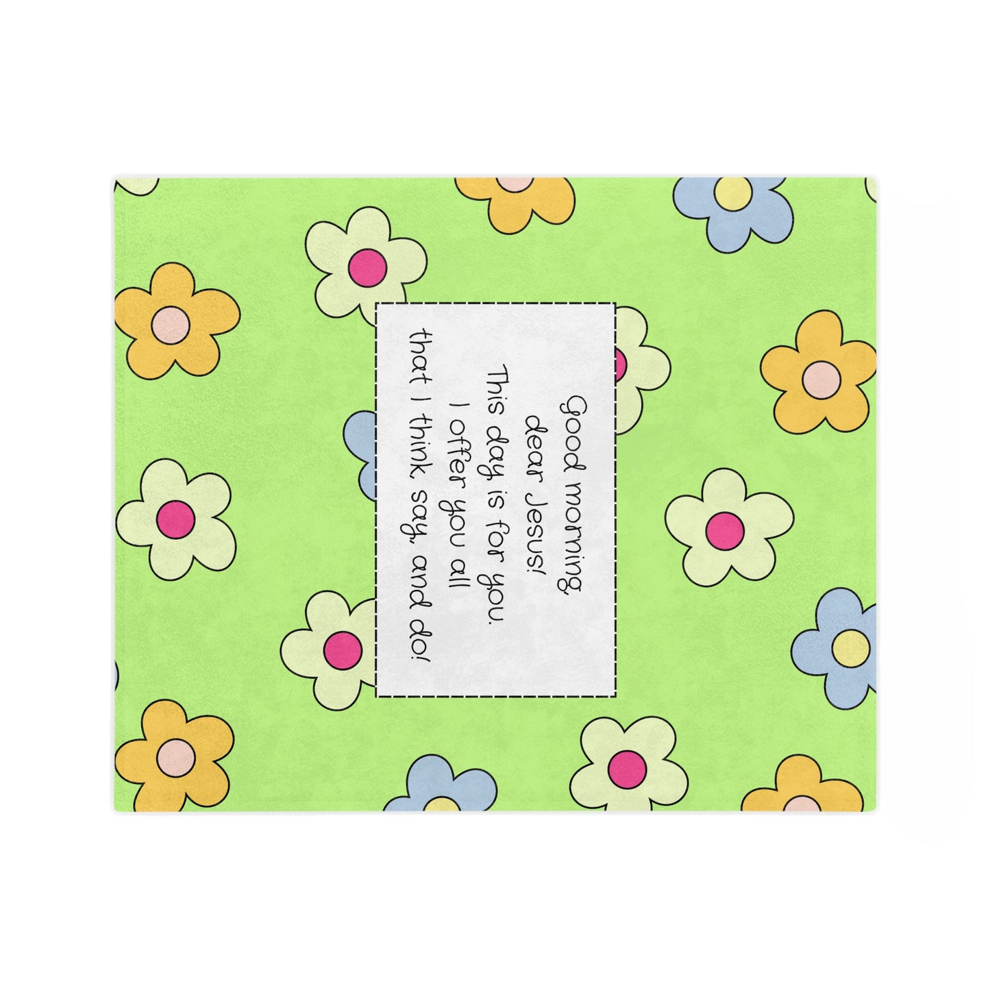 Good Morning, Dear Jesus! Girls’ Velveteen Blanket – Bright Green Floral Scripture Throw