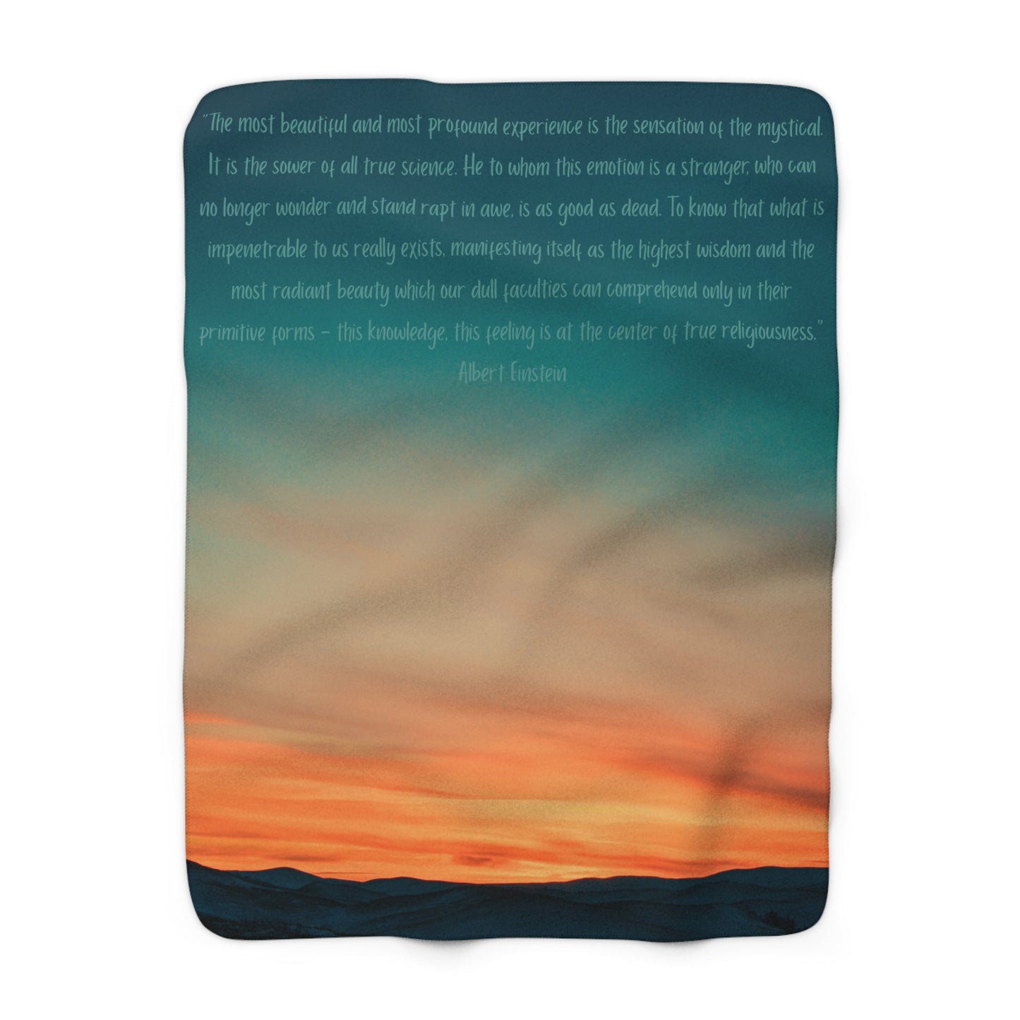 Sunset Landscape Sherpa Blanket with Inspirational Einstein Quote — Wonder of Creation Cozy Fleece Throw