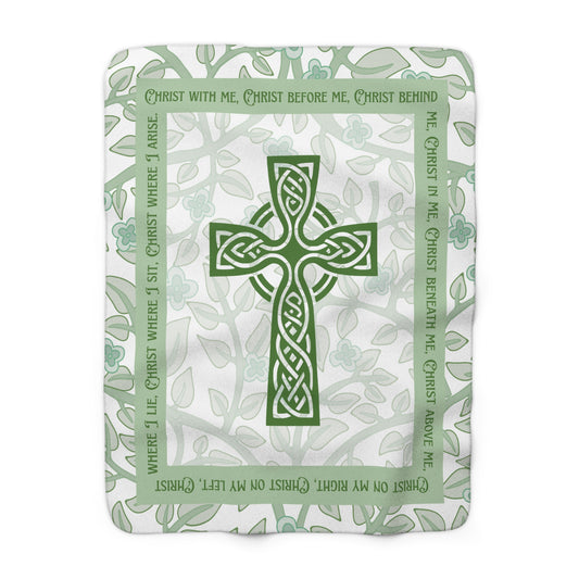 St. Patrick’s Breastplate Sherpa Blanket – Celtic Cross Christian Prayer Throw