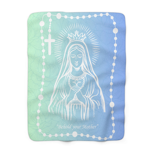 Virgin Mary Sherpa Blanket – 'Behold Your Mother' Catholic Devotional Sherpa Throw
