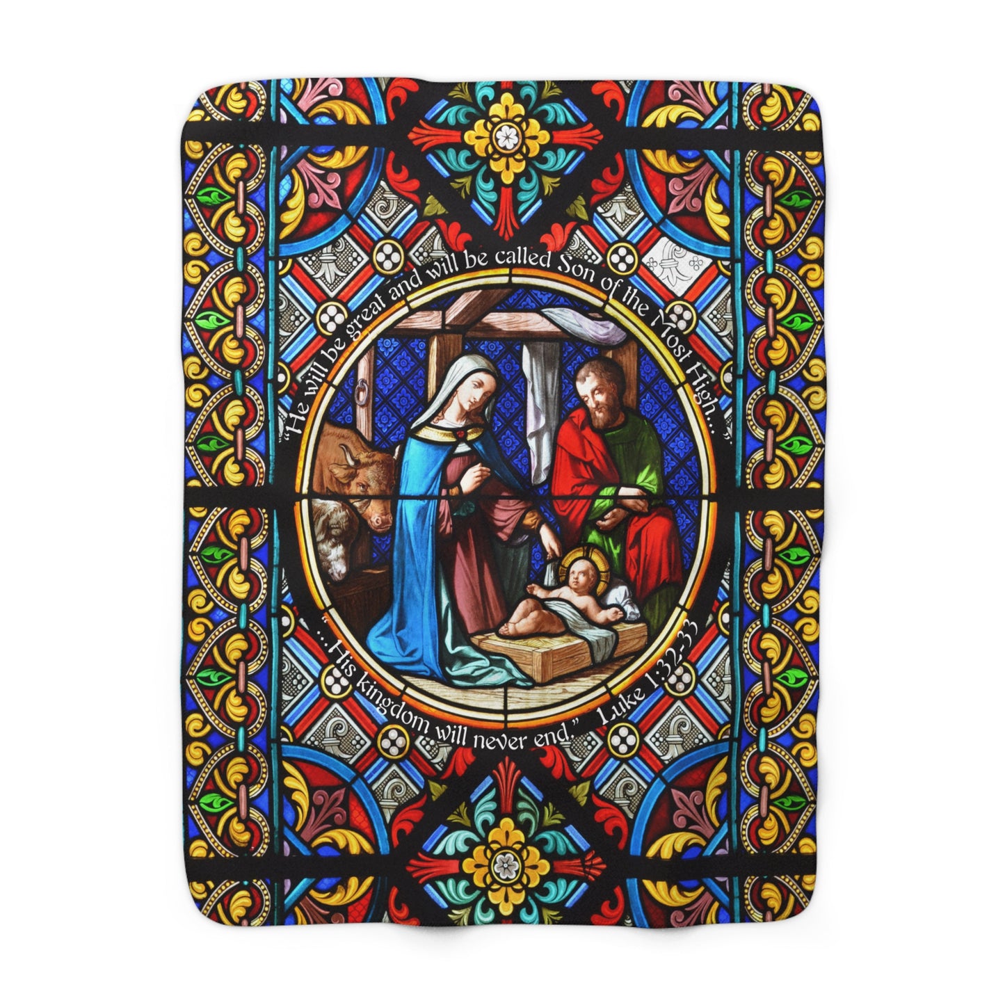 Nativity Stained Glass Sherpa Blanket — Cozy Christmas Nativity Throw