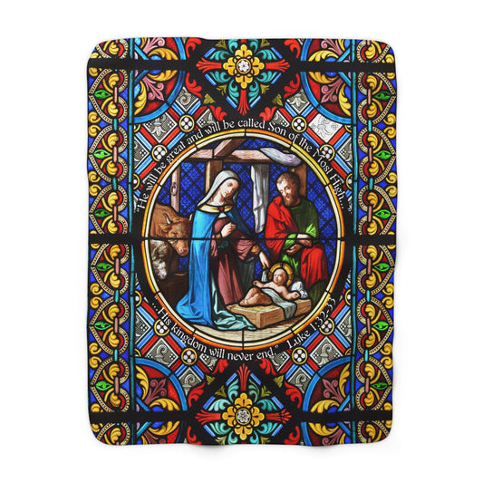 Nativity Stained Glass Sherpa Blanket — Cozy Christmas Nativity Throw