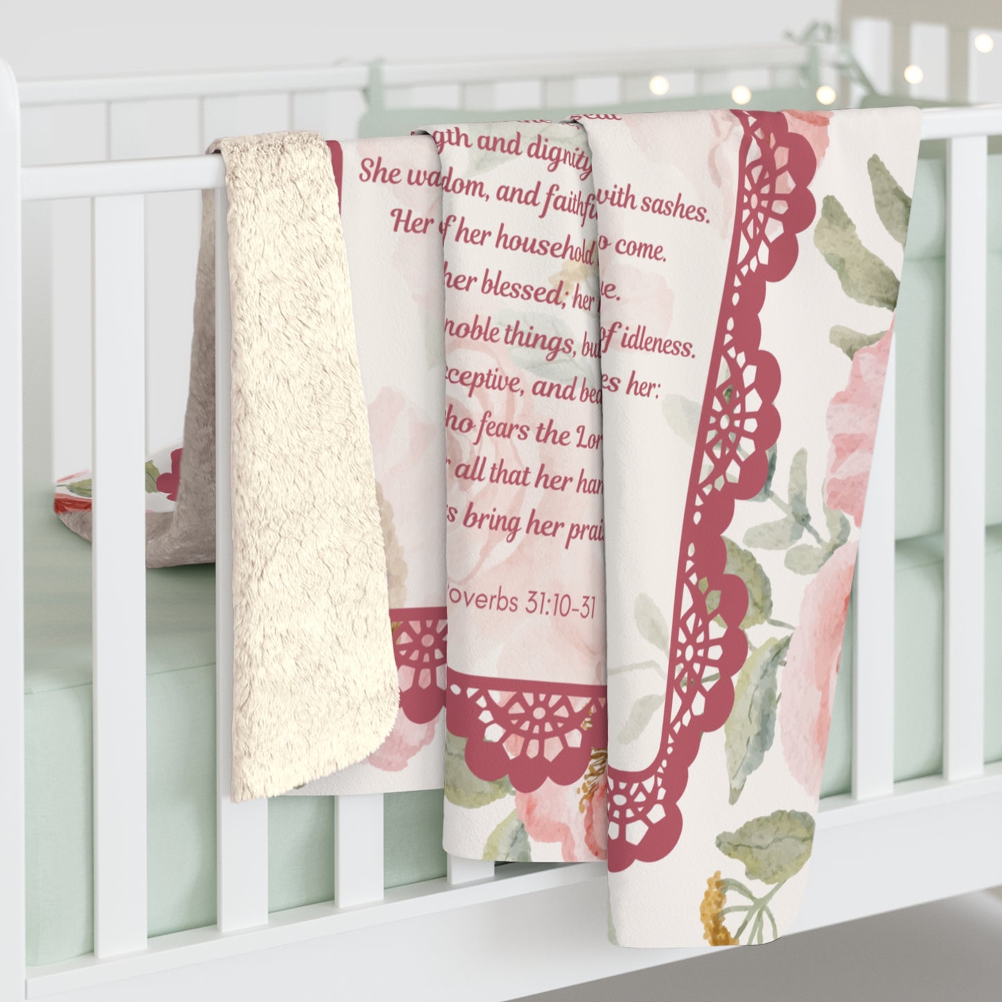 Proverbs 31 “Far More Than Rubies” Floral Sherpa Fleece Blanket