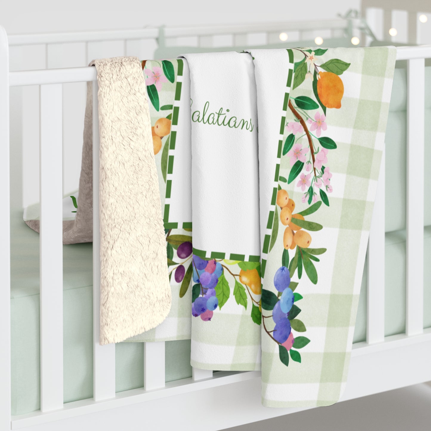 Fruit of the Spirit Sherpa Blanket – Galatians 5:22 Pastel Gingham Scripture Throw