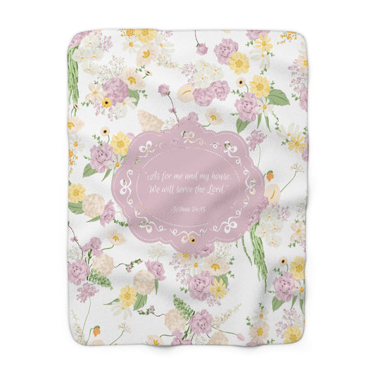 “As for Me and My House” Sherpa Blanket – Pastel Floral Scripture Throw (Joshua 24:15)