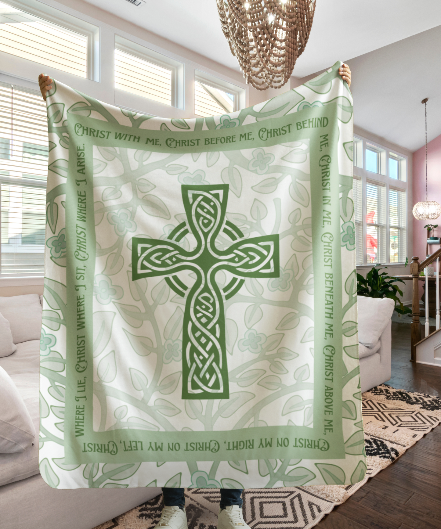 St. Patrick’s Breastplate Sherpa Blanket – Celtic Cross Christian Prayer Throw