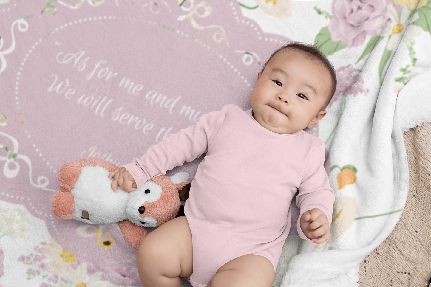 “As for Me and My House” Sherpa Blanket – Pastel Floral Scripture Throw (Joshua 24:15)
