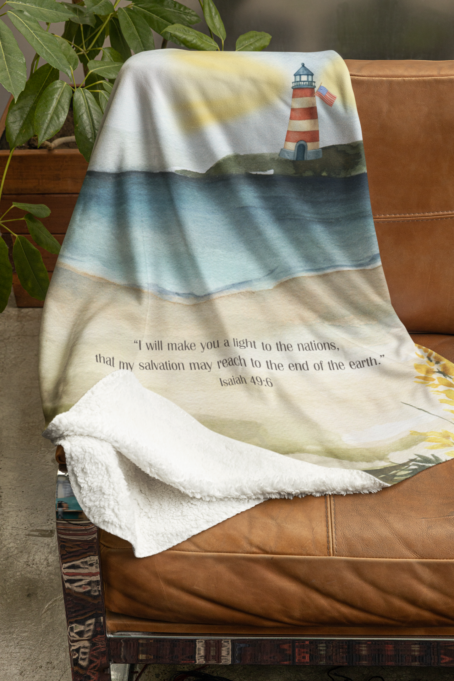 Isaiah 49:6 Sherpa Blanket – Coastal Lighthouse Scripture Throw