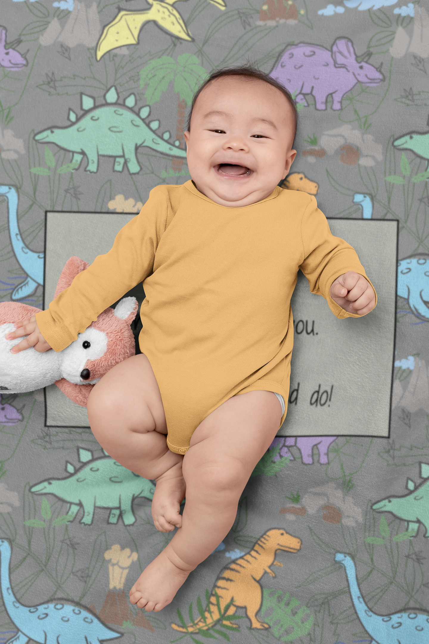 Good Morning, Dear Jesus! Boys’ Velveteen Blanket – Gray Dinosaur Scripture Throw
