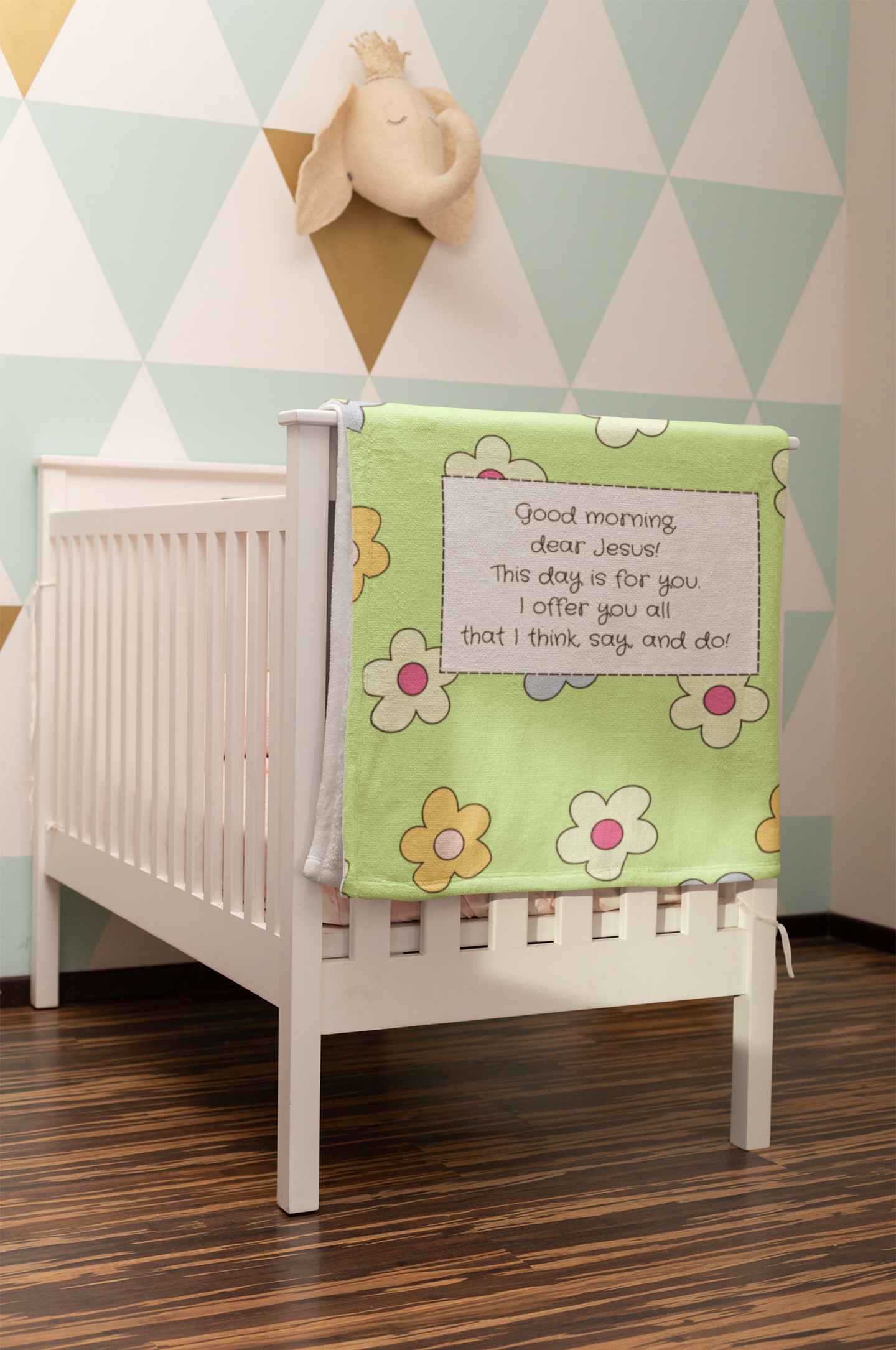 Good Morning, Dear Jesus! Girls’ Velveteen Blanket – Bright Green Floral Scripture Throw