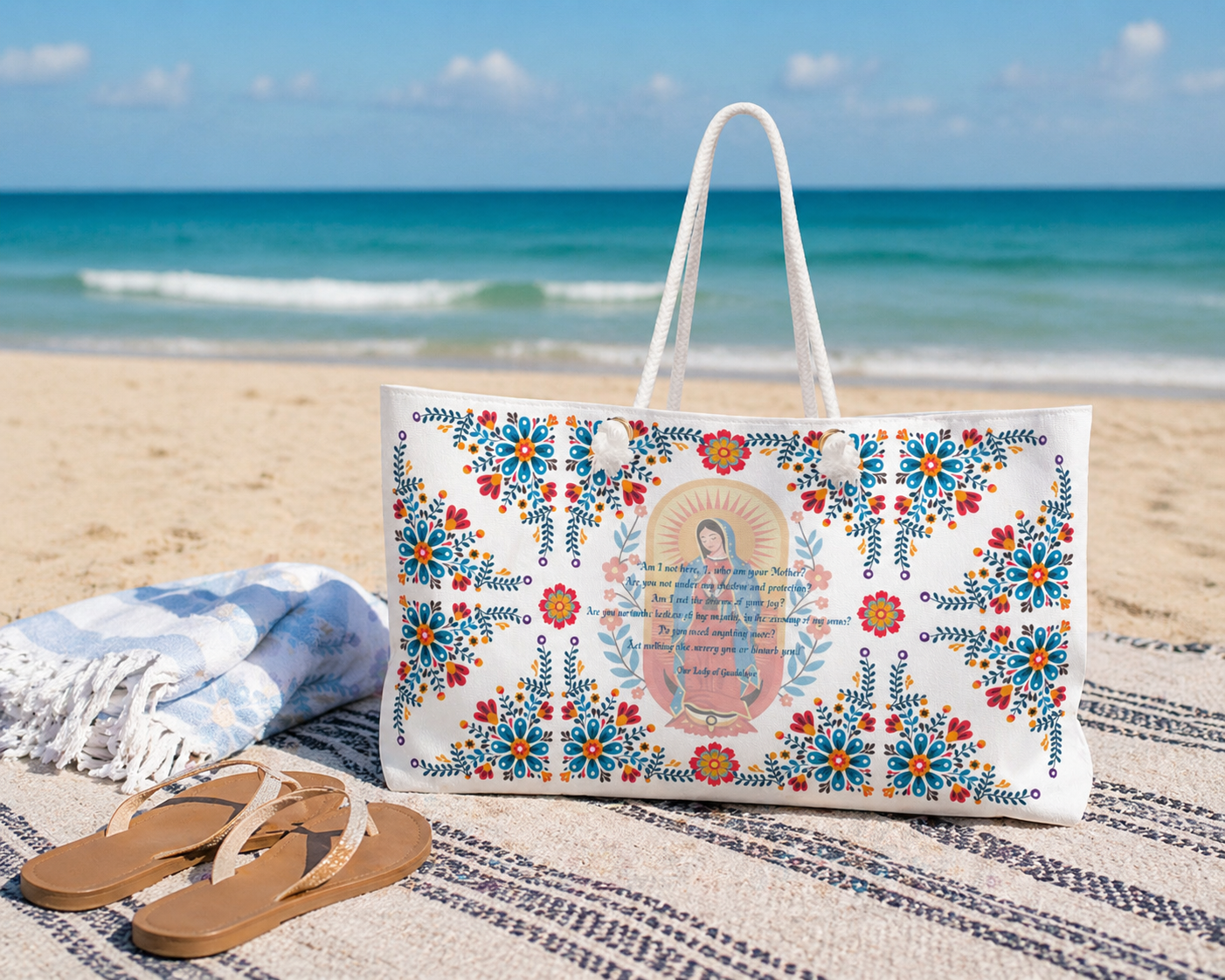 Our Lady of Guadalupe Floral Weekender Bag – Mexican Folk Art Travel Tote