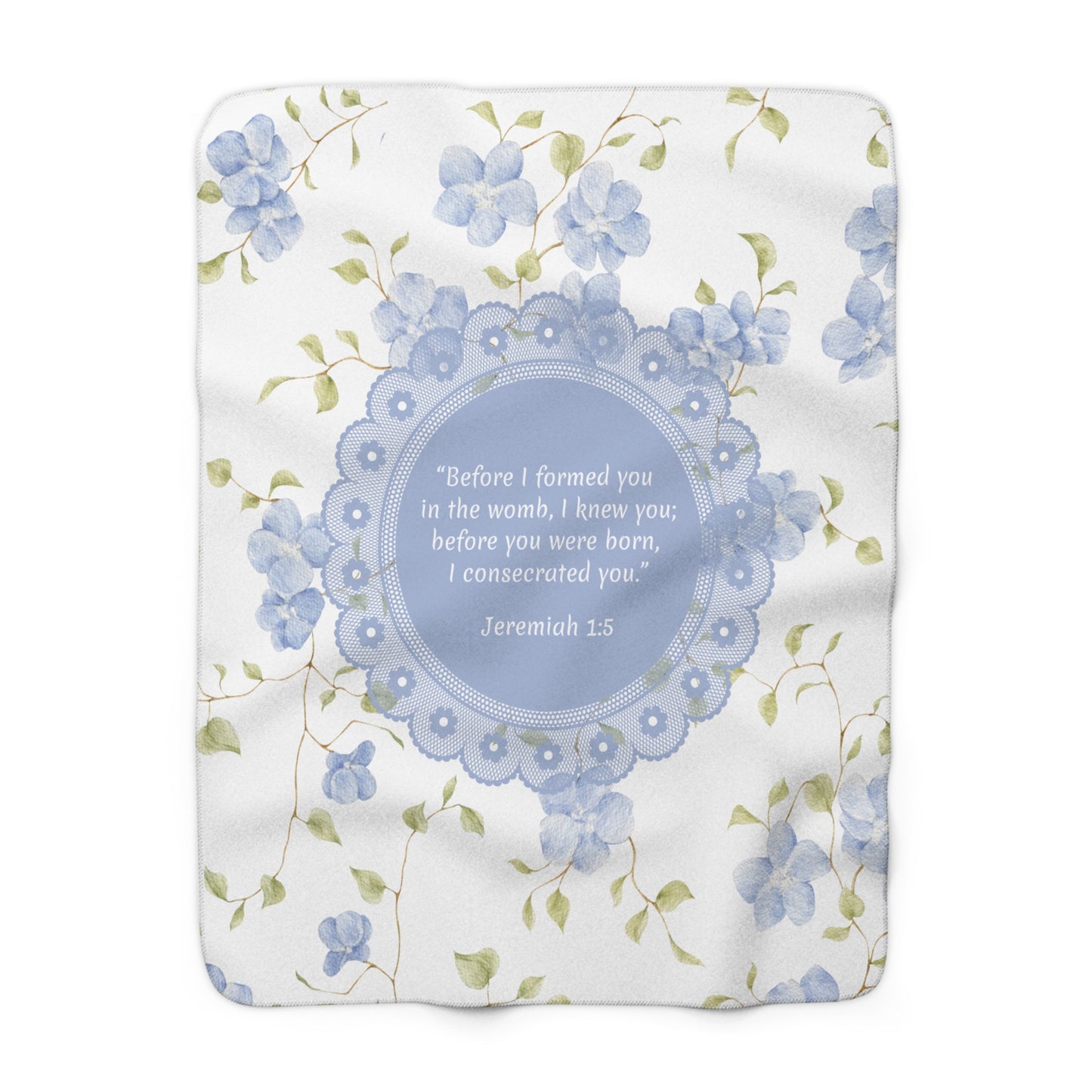 Jeremiah 1:5 Sherpa Blanket – “Before I Formed You” Scripture Throw with Pastel Blue Florals