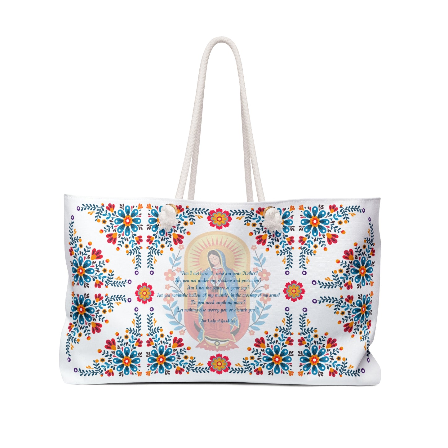 Our Lady of Guadalupe Floral Weekender Bag – Mexican Folk Art Travel Tote