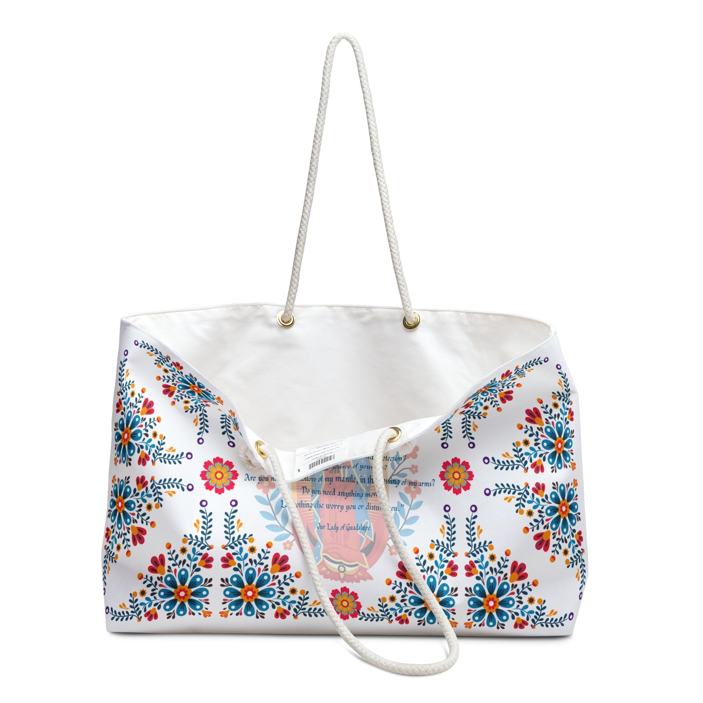 Our Lady of Guadalupe Floral Weekender Bag – Mexican Folk Art Travel Tote