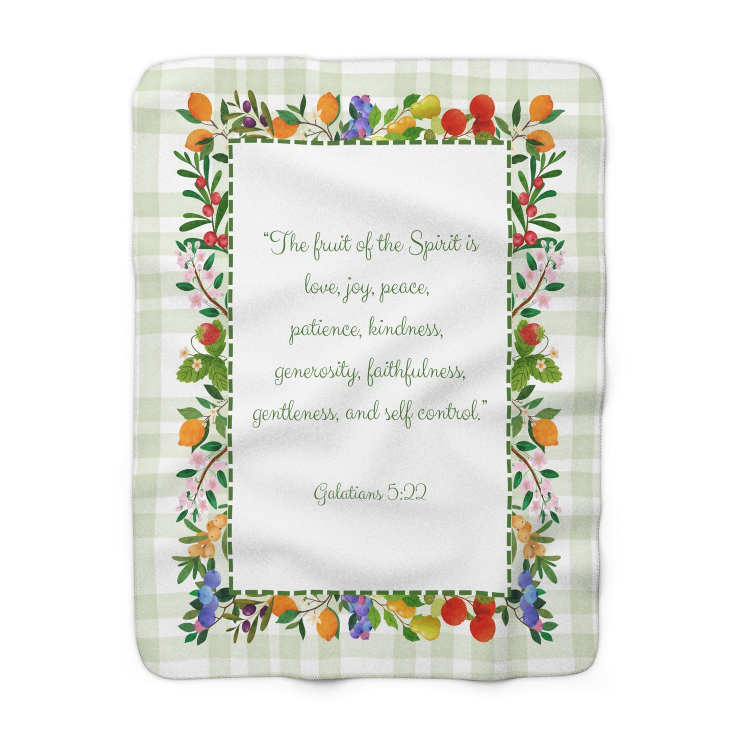Fruit of the Spirit Sherpa Blanket – Galatians 5:22 Pastel Gingham Scripture Throw