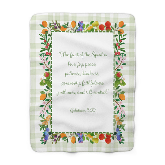 Fruit of the Spirit Sherpa Blanket – Galatians 5:22 Pastel Gingham Scripture Throw