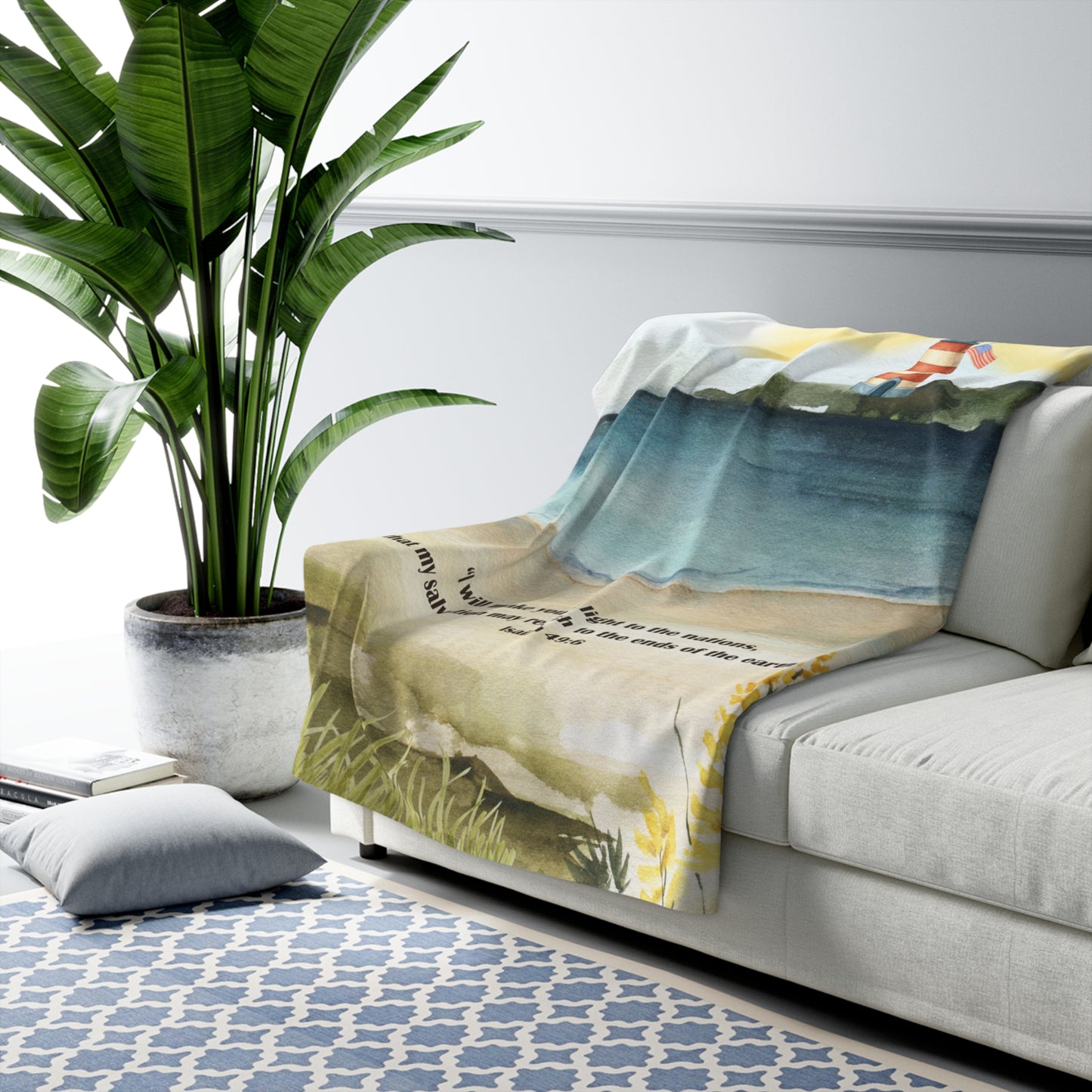 Isaiah 49:6 Sherpa Blanket – Coastal Lighthouse Scripture Throw