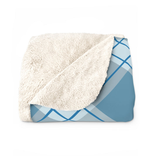 “As for Me and My House” Sherpa Blanket – Blue Plaid Scripture Throw (Joshua 24:15)
