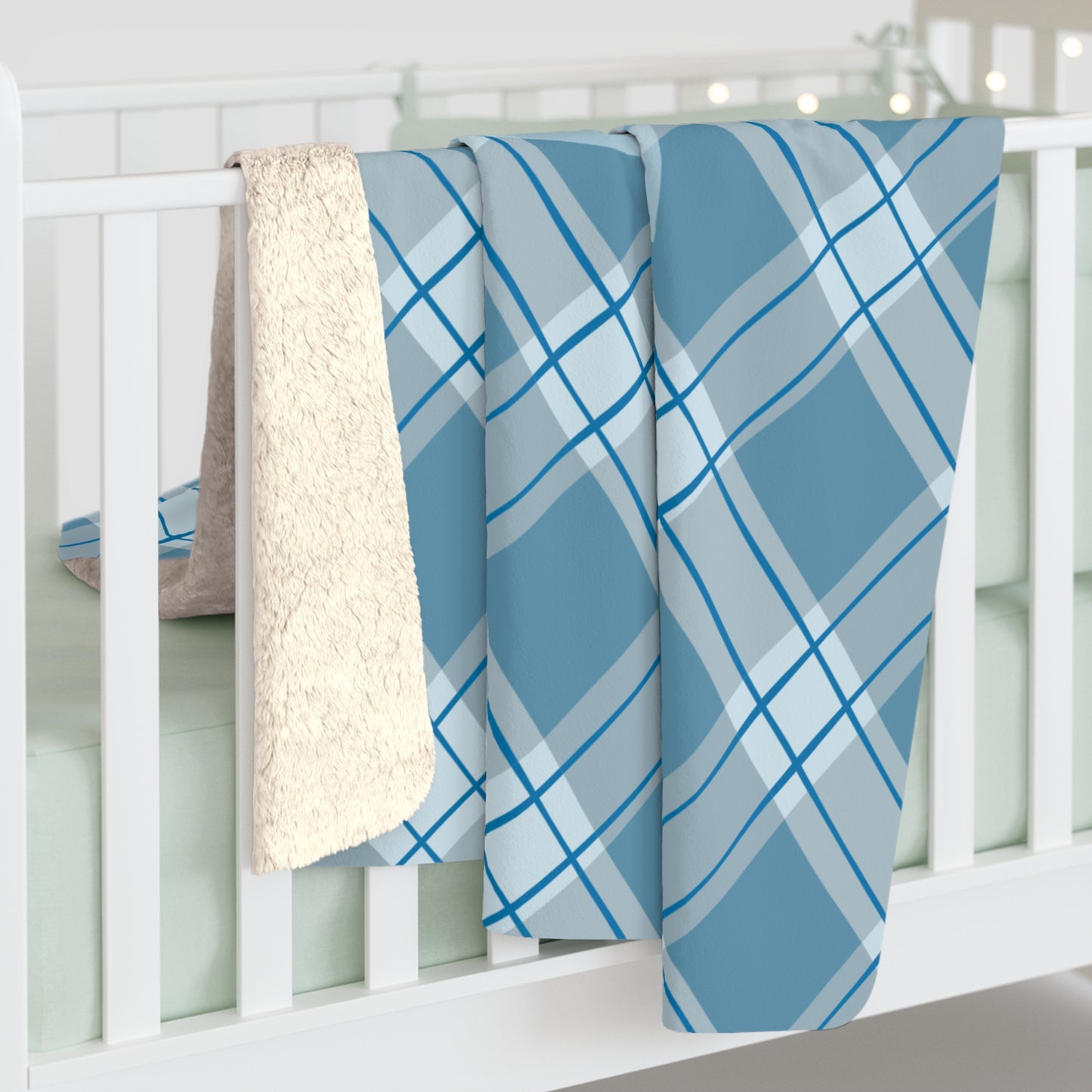 “As for Me and My House” Sherpa Blanket – Blue Plaid Scripture Throw (Joshua 24:15)
