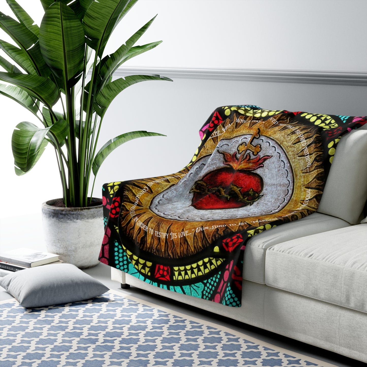 Sacred Heart of Jesus Sherpa Blanket – Vibrant Stained Glass Catholic Devotional Throw
