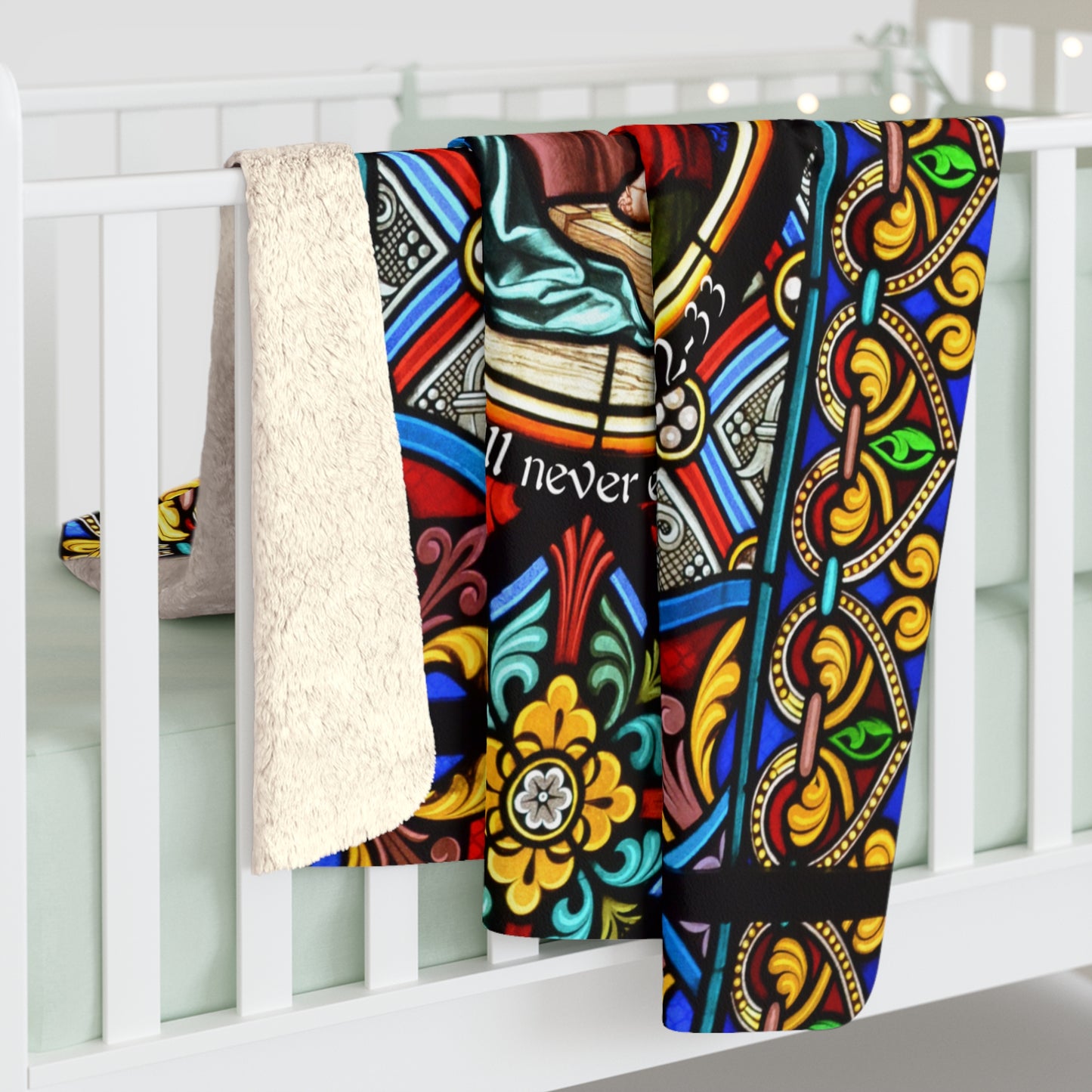 Nativity Stained Glass Sherpa Blanket — Cozy Christmas Nativity Throw