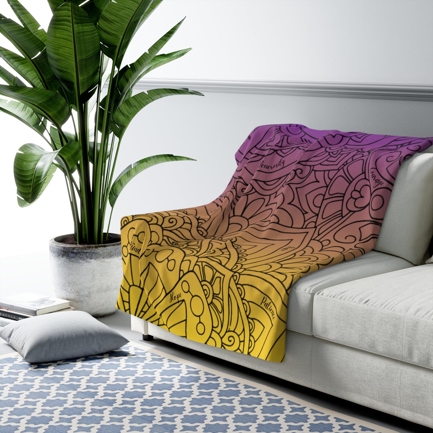 Beautiful Virtues Sherpa Blanket – Cozy Inspirational Throw with Mandala Design