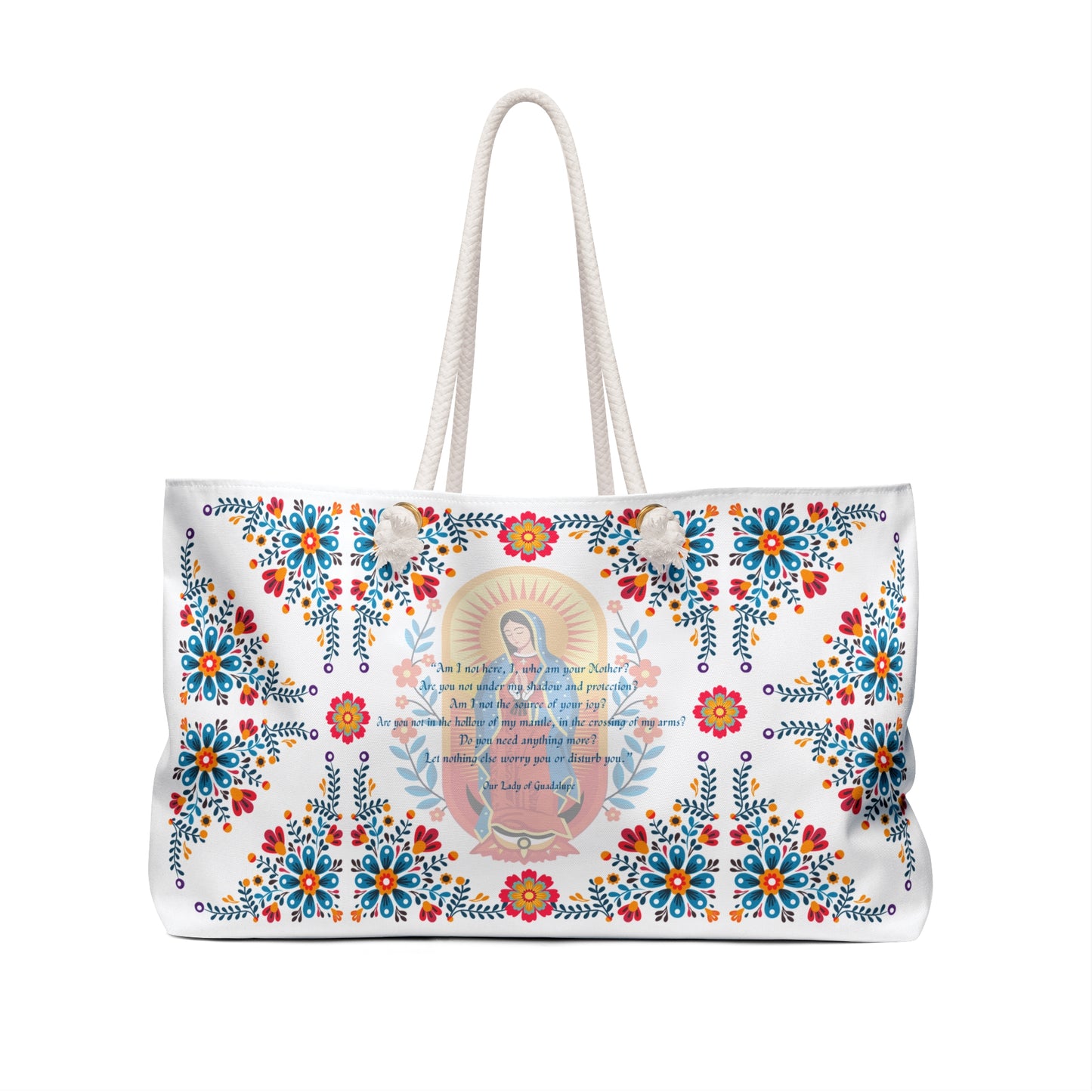 Our Lady of Guadalupe Floral Weekender Bag – Mexican Folk Art Travel Tote